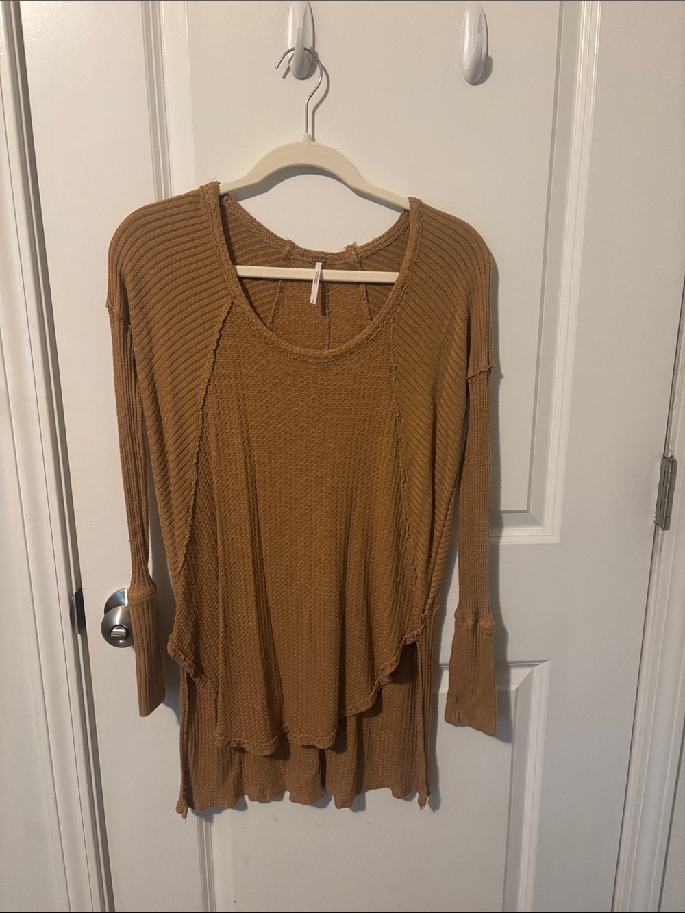 Free People Layered Waffle Knit Long Sleeve Top - Camel